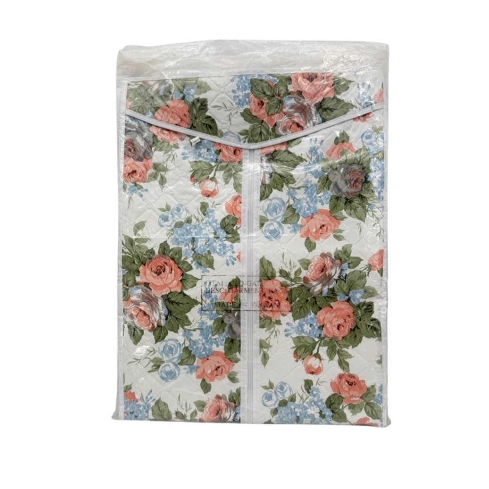 Vintage NEW Floral Garment Bag Quilted Vinyl Retro Hanging Storage -- Taiwan